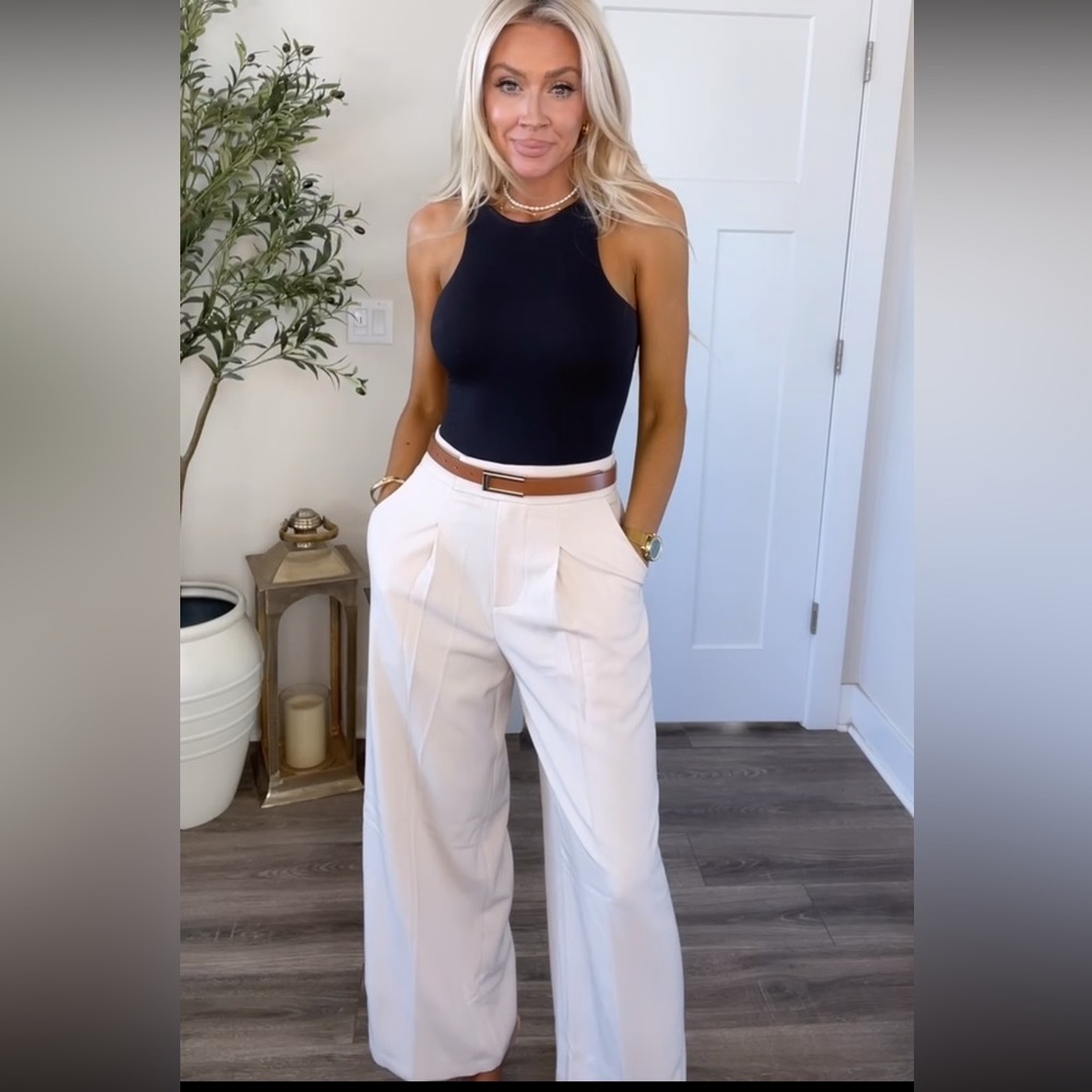 NWT High-Waist Wide Leg Cream Trousers - Picture 4 of 7